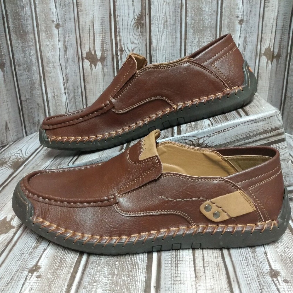 MCEMACHI Men's Brown Leather Loafer Slip On Shoes Casual Fashion Professional 43
